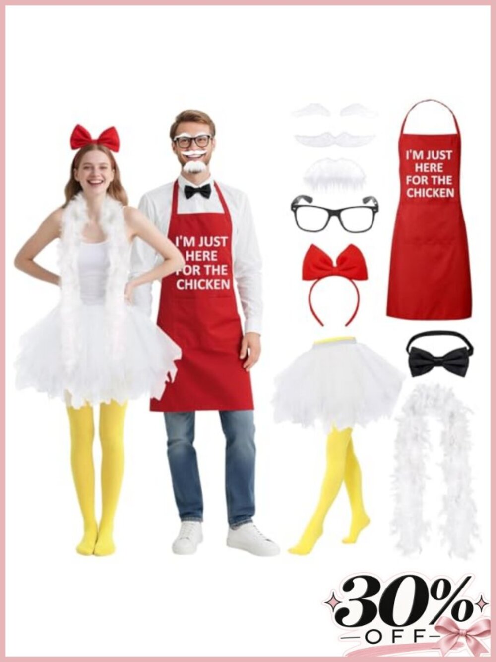 Chicken Couple Costume Set 10 PCS Funny Duo Halloween Party Outfit Adults